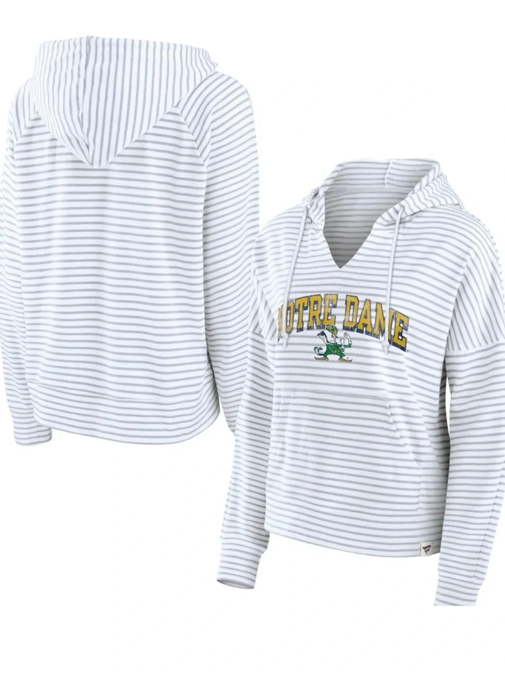 Fanatics Notre Dame Striped Hooded Pullover - White & Light Gray